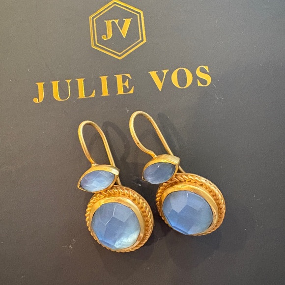 Julie Vos Gold and Blue Moonstone Earrings - Picture 3 of 4